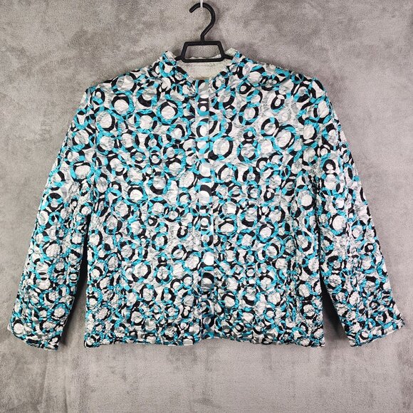 Woman Blue White Black Ruby Rd Crinkle Textured Jacket Long Sleeve Full Zip 1X - Picture 2 of 11